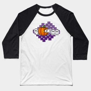 Funny Halloween Pumpkin Eating Ghost, retro gamers Baseball T-Shirt